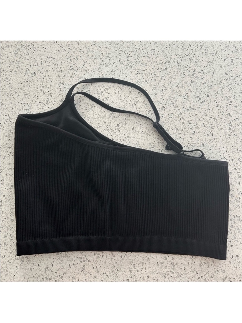 Black One-Shoulder Ribbed Bralette - Picture 2 of 5